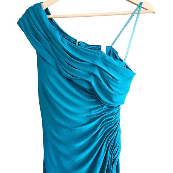 Mac Duggal 26484 Ruched Off The Shoulder Midi Dress Size 2 Emerald Green - Picture 10 of 13